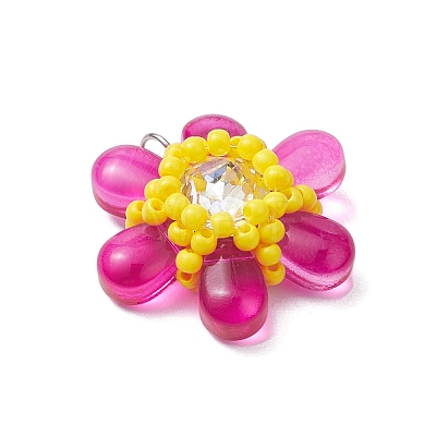 Beaded Flower Charms PALLOY-MZ00438-04-1