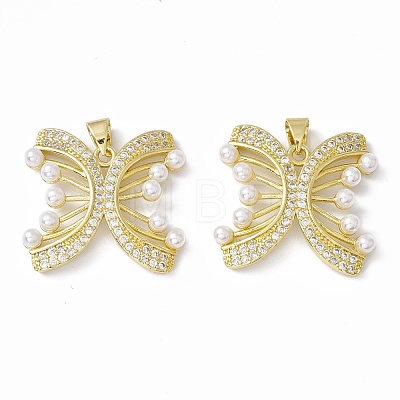 Rack Plating Brass Micro Pave Clear Cubic Zirconia Charms ZIRC-C041-10G-1