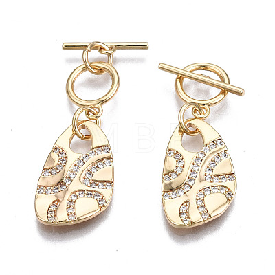 Brass Micro Pave Clear Cubic Zirconia Toggle Clasps KK-S356-308-NF-1