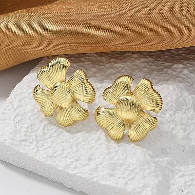 Brass Flower Stud Earrings EJEW-R016-17G-1