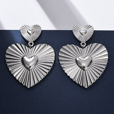 Heart 304 Stainless Steel Dangle Stud Earrings EJEW-Z109-03P-1