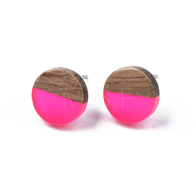 Transparent Resin & Walnut Wood Stud Earrings EJEW-N017-008-A05-1