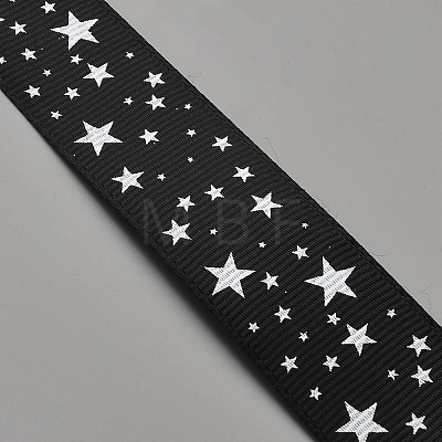 100 Yards Polyester Star Print Grosgrain Ribbon OCOR-WH0085-62-1