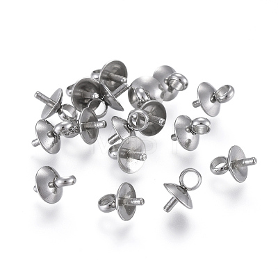 201 Stainless Steel Cup Pearl Peg Bails Pin Pendants STAS-E030-5-1
