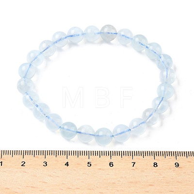 Natural Aquamarine Round Bead Stretch Bracelets for Men Women BJEW-U034-01C-02-1