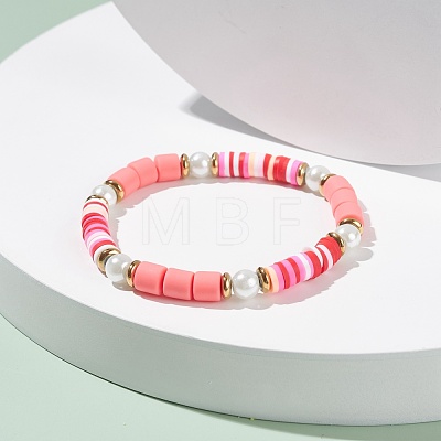 Synthetic Hematite & Polymer Clay Heishi Beads Stretch Bracelet BJEW-JB07391-1