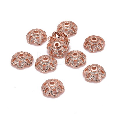 Eco-Friendly 6-Petal Flower Brass Micro Pave Cubic Zirconia Bead Caps LS-ZIRC-M098-01RG-FF-1