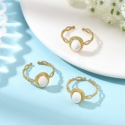 304 Stainless Steel Shell Cuff Open Rings RJEW-JR01111-01-1