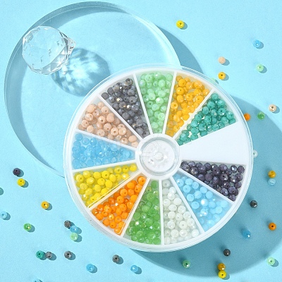 480Pcs 12 Colors Faceted Glass Beads Strands GLAA-Q026-07-1