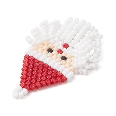Glass Seed Beaded Santa Claus Pendants PALLOY-MZ00828-02-1