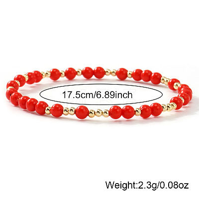 Acrylic & Brass Round Beaded Stretch Bracelets for Women QH9585-5-1