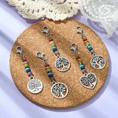 Alloy Heart/Flat Round with Tree of Life Pendant Decorations HJEW-JM01383-1