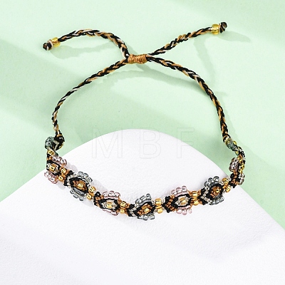 Flower Glass Seed Beaded Braided Bead Bracelets for Women Frineds BJEW-F493-10D-1