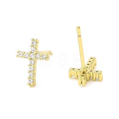 Cross Brass Micro Pave Cubic Zirconia Stud Earrings EJEW-L270-22G-1