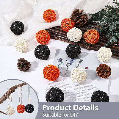15Pcs 3 Colors Wicker Rattan Balls AJEW-SC0004-25A-1
