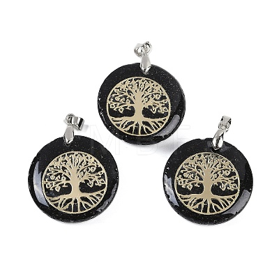 Natural Lava Rock Flat Round Pendants G-Q188-01P-15-1