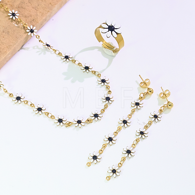Women's Stainless Steel Enamel Dangle Stud Earrings & Necklaces & Rings Sets OA6084-1