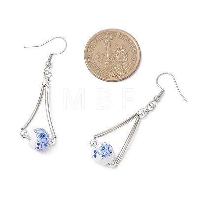 Handmade Round with Flower Printed Dangle Earrings EJEW-JE06800-1