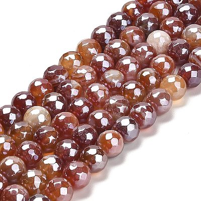 Electroplated Natural Agate Round Beads Strands G-L598-A01-02C-1