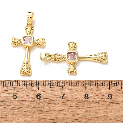 Brass Micro Pave Pink Cubic Zirconia Pendants CU-CBA9AB3-37G-1