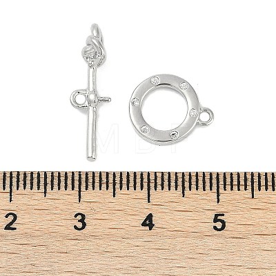 Brass Micro Pave Clear Cubic Zirconia Toggle Clasps KK-K391-14P-1