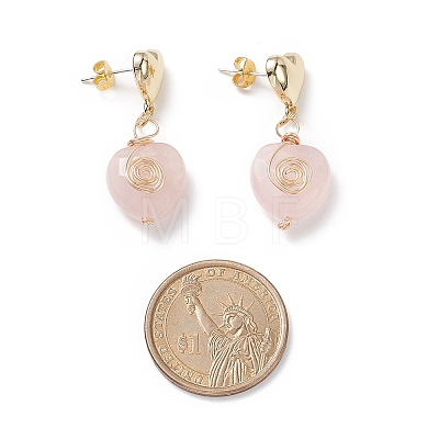 5 Pair 5 Style Natural Rose Quartz Heart Dangle Stud Earrings EJEW-JE05083-1