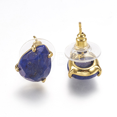 Natural Lapis Lazuli Stud Earrings X-EJEW-L196-03D-1