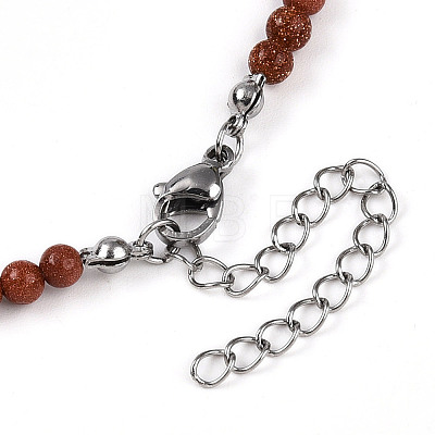 Synthetic Goldstone 4.5mm Round Beaded Flower Pendant Necklaces NJEW-T016-04J-1