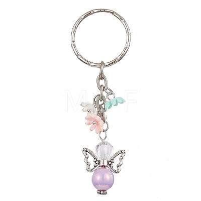 Angel Acrylic Beaded Keychain with Flower Opaque Resin Charms KEYC-JKC00533-1