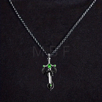 Alloy & 201 Stainless Steel & Rhinestone Dinosaur Wrapped Sword Pendant Necklaces for Men FS-WGFE8C1-03-1