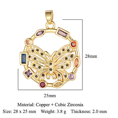 Brass Micro Pave Colorful Cubic Zirconia Pendants ZIRC-OY001-32-G-1