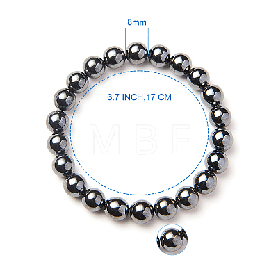 Non-magnetic Synthetic Hematite Round Beads Stretch Bracelets BJEW-PH0001-8mm-22-1