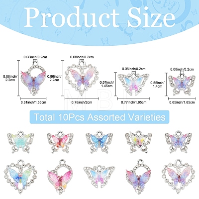 10Pcs 10 Styles Alloy with Rhinestone Pendants FIND-YW0009-49-1