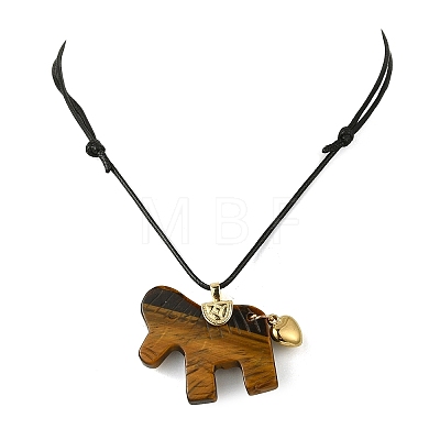 Natural Tiger Eye Horse Pendant Adjustable Black Korean Waxed Polyester Cord Neckalces NJEW-JN06355-01-1