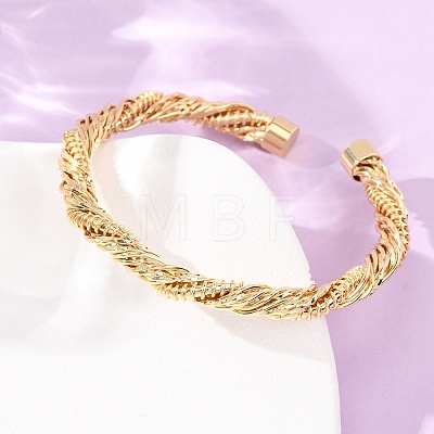 Brass Twisted Rope Open Cuff Bangles KK-CBA3297-11G-1