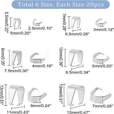  120Pcs 6 Style 304 Stainless Steel Snap on Bails STAS-NB0001-38-1