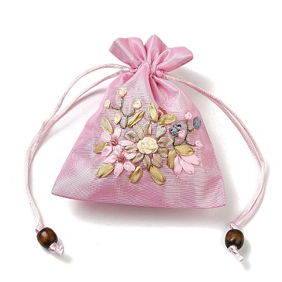 Flower Pattern Satin Jewelry Packing Pouches PW-WG90050-08-1