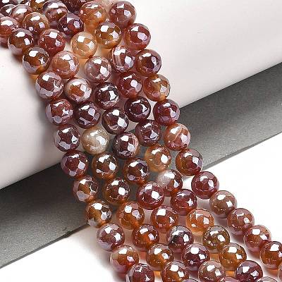 Electroplated Natural Agate Round Beads Strands G-L598-A01-02C-1