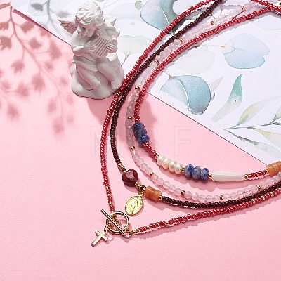 4Pcs 4 Style Cross and Virgin Mary Brass & Alloy Charms Necklaces Set NJEW-JN04018-1