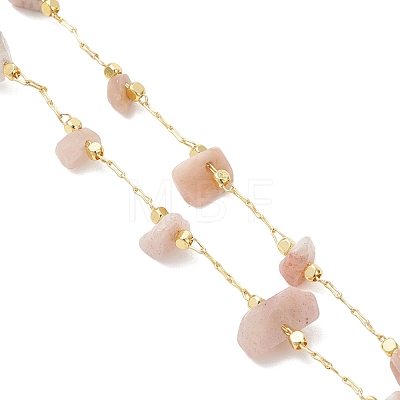 Natural Sunstone Chip Handmade Link Chain Necklaces NJEW-JN05811-03-1