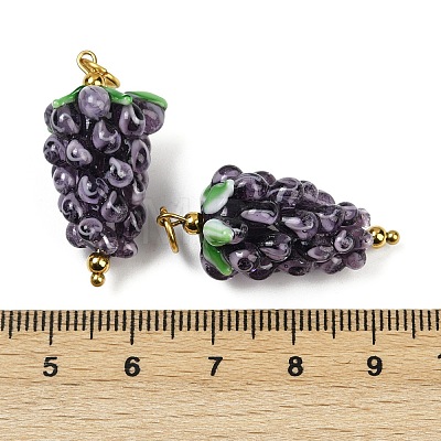 304 Stainless Steel with Handmade Lampwork Pendants STAS-Q352-02G-D-1