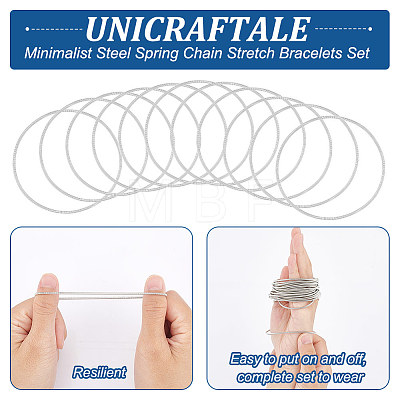 Unicraftale 60Pcs Minimalist Steel Spring Chain Stretch Bracelets Set TWIR-UN0001-12P-1