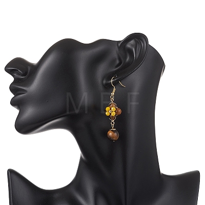 3 Pairs Brass Flower Dangle Earrings EJEW-TA00759-1