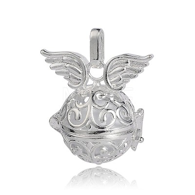 Silver Color Plated Brass Hollow Round Cage Pendants KK-J247-05S-1