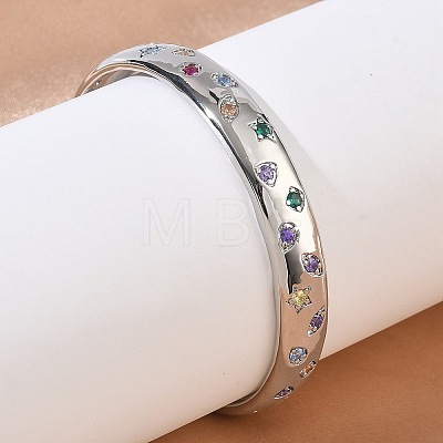Brass Micro Pave Cubic Zirconia Cuff Bangles for Women BJEW-A172-03P-1