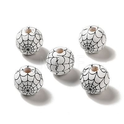 Halloween Printed Spider Webs Colored Wood European Beads X1-WOOD-K007-04G-1