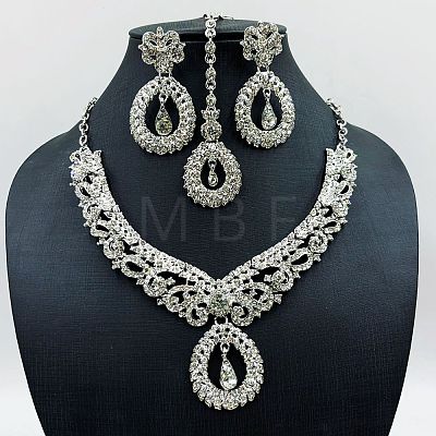 Teardrop Alloy Crystal Rhinestone & Glass Pendant Necklaces & Dangle Earring & Stud Dangle Earrings Sets FS-WG6A577-02-1