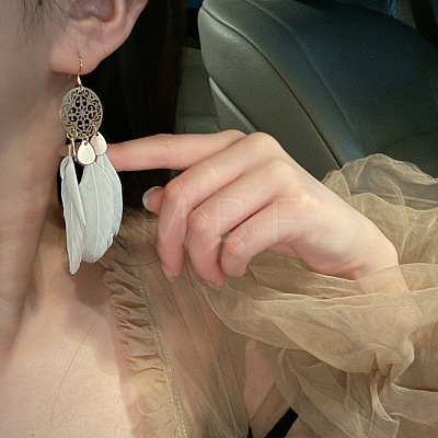 Feather & Alloy Dangle Earrings WGD8B51-01-1