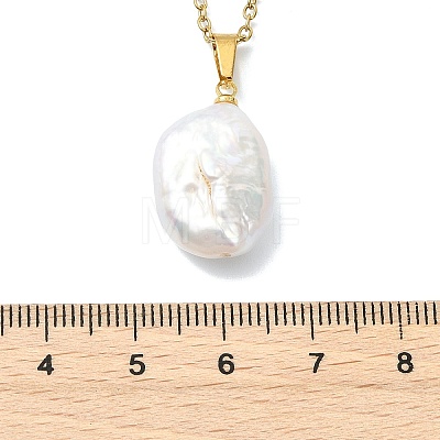 Natural Baroque Keshi Pearl Oval Pendant 304 Stainless Steel Cable Chain Necklaces NJEW-JN06135-1