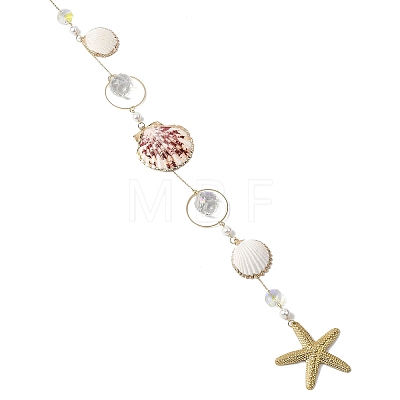 Electroplate Sea Shell & Glass Pendants Hanging Suncatchers HJEW-JM04562-1